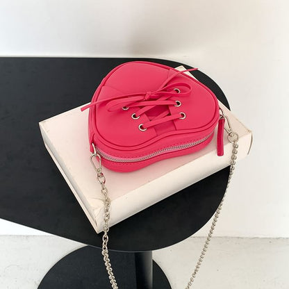 Chain Strap Heart Shaped Lace-Up Faux Leather Crossbody Bag