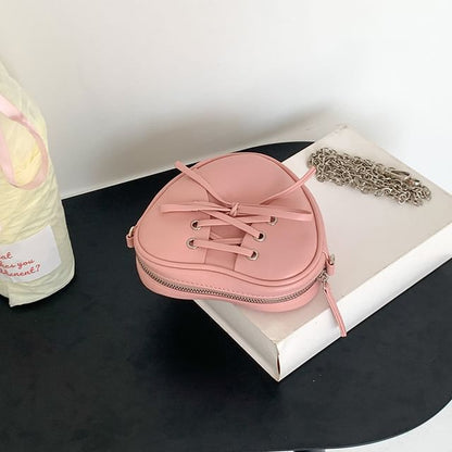 Chain Strap Heart Shaped Lace-Up Faux Leather Crossbody Bag