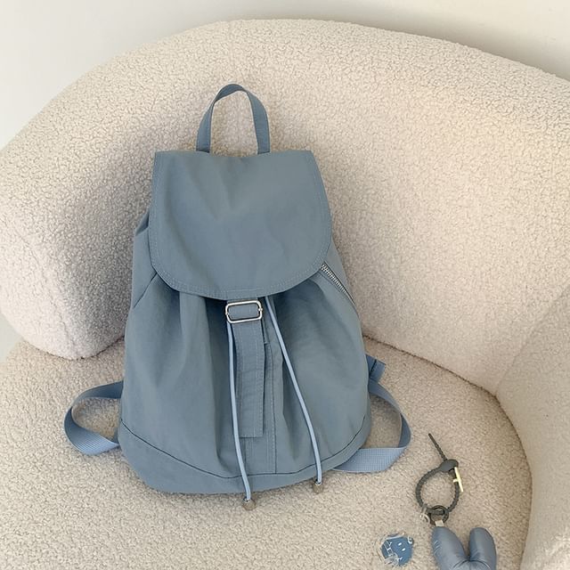 Plain Drawstring Nylon Flap Backpack