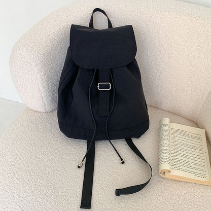 Plain Drawstring Nylon Flap Backpack