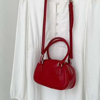 Plain Faux Leather Bowler Bag
