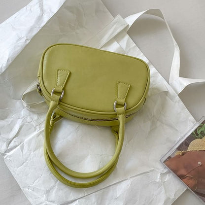 Plain Faux Leather Bowler Bag