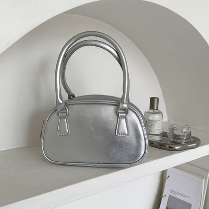 Plain Faux Leather Bowler Bag