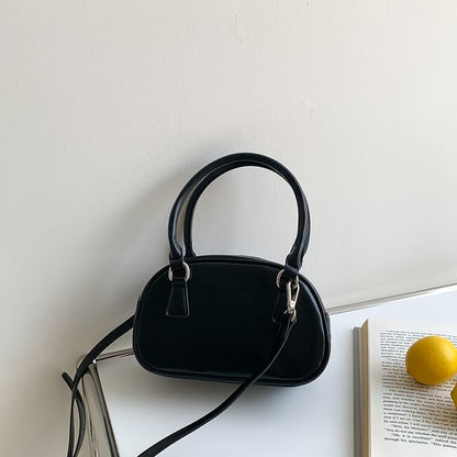 Plain Faux Leather Bowler Bag
