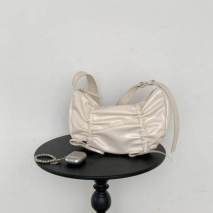 Plain Drawstring Faux Leather Shoulder Bag