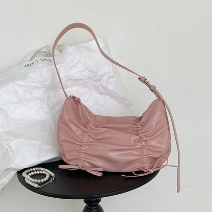 Plain Drawstring Faux Leather Shoulder Bag