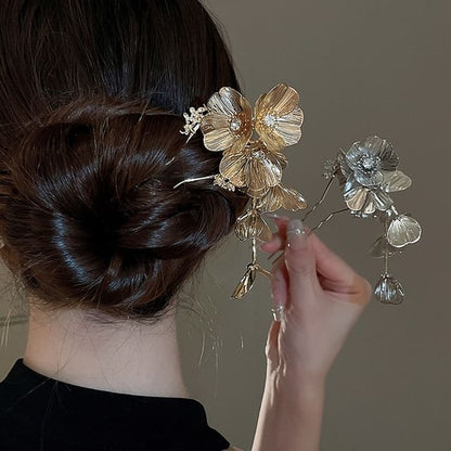 Floral Rhinestone Hair Stick