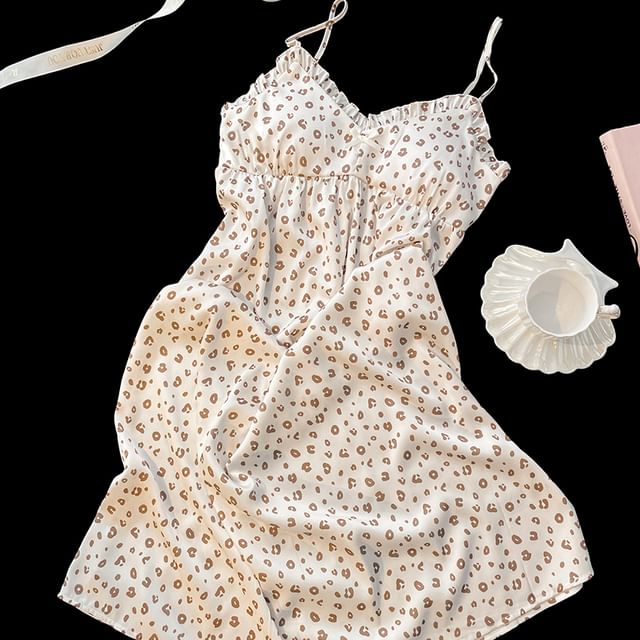 Strap Leopard Spaghetti Nightgown
