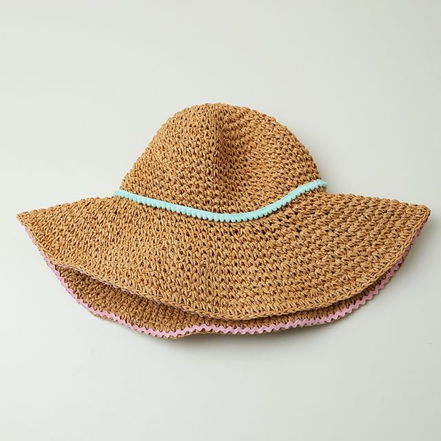 Wide Brim Summer Straw Hat With Blue Band