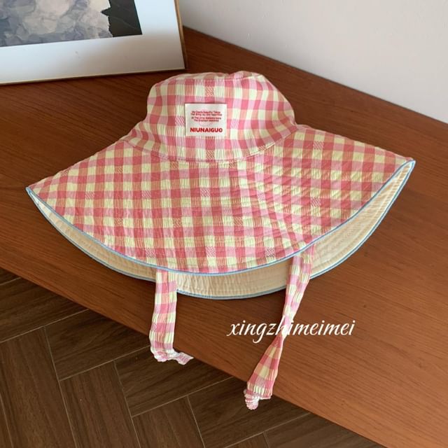 Gingham Bucket Hat With Chin Strap