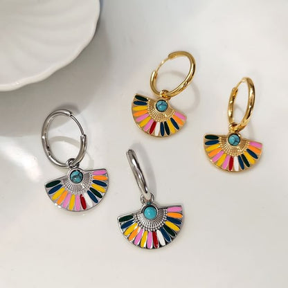 Rainbow Fan Hoop Earring