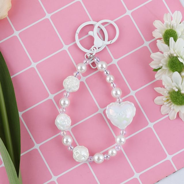 Heart Faux Pearl Keyring