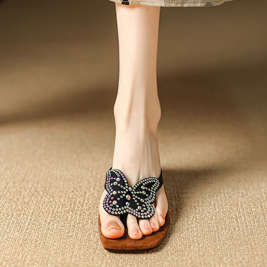 Butterfly Wedge Thong Sandals