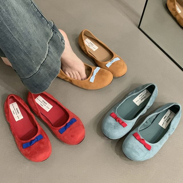 Flats Suede Faux Bow