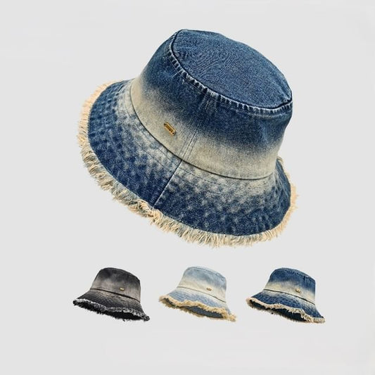 Frayed Hat Edge With Denim Bucket