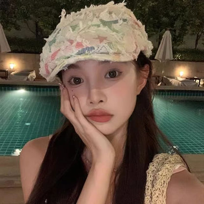 Patchwork Newsboy Hat Cabbie Distressed