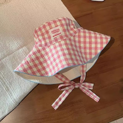 Hat Pattern Checkered Strap With Chin Bucket