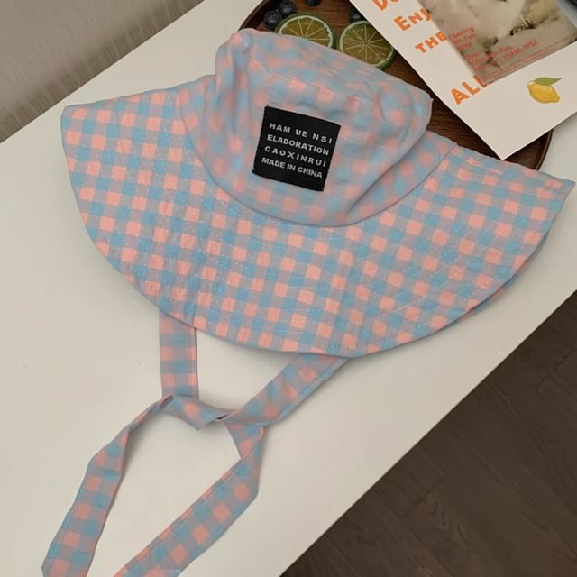 Checkered With Hat Chin Cotton Strap Bucket