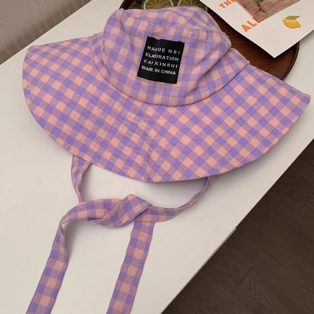 Checkered With Hat Chin Cotton Strap Bucket