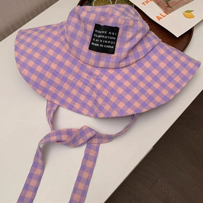 Checkered With Hat Chin Cotton Strap Bucket