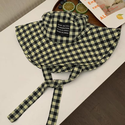 Checkered With Hat Chin Cotton Strap Bucket