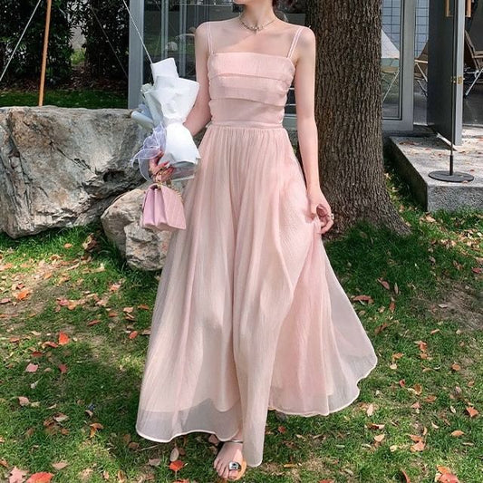 Spaghetti Strap Square Neck Plain Maxi A-Line Dress