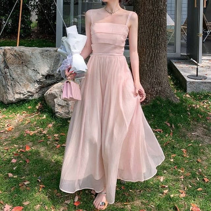 Spaghetti Strap Square Neck Plain Maxi A-Line Dress