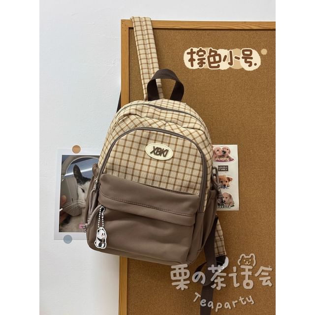 Plaid Panel Backpack / Bag Charm / Set