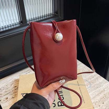 Leather Plain Faux Crossbody Bag