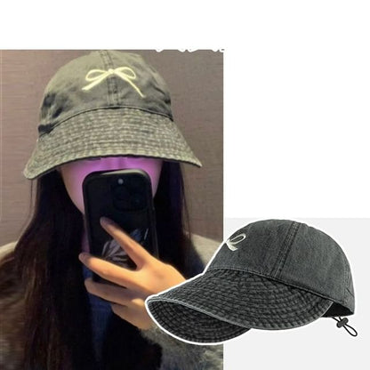 Bow Embroidered Denim Baseball Cap