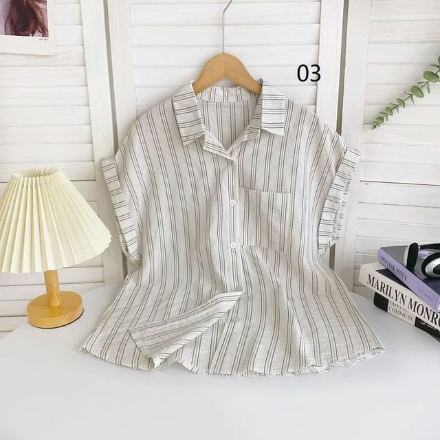 Short-Sleeve Collared Striped Shirt