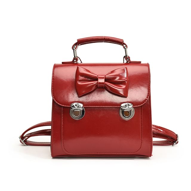 Bow Faux Leather Flap Backpack