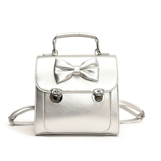 Bow Faux Leather Flap Backpack