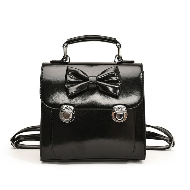 Bow Faux Leather Flap Backpack