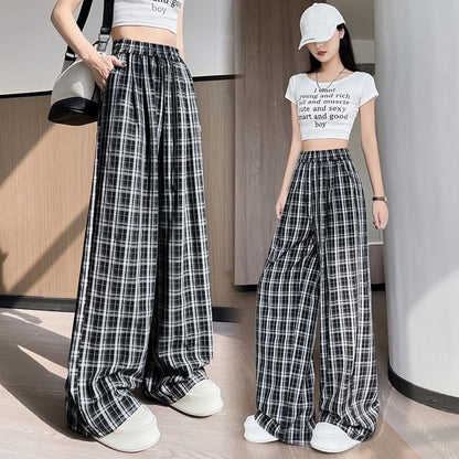 High Waist Plaid Wide Leg Pants (Various Designs)