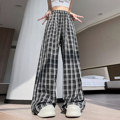 High Waist Plaid Wide Leg Pants (Various Designs)