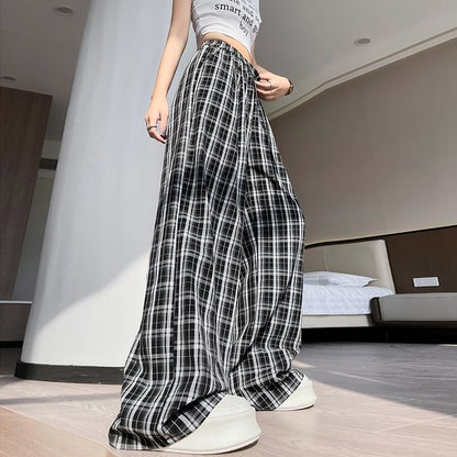 High Waist Plaid Wide Leg Pants (Various Designs)