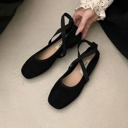 Square Toe Cross Strap Mary Jane Flats