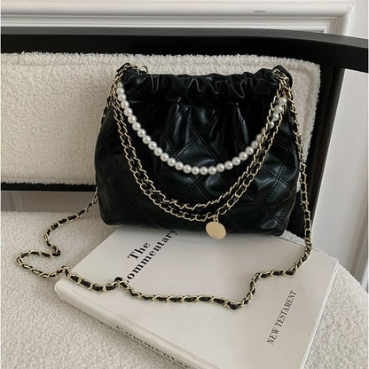 Quilted Faux Pearl Chain Crossbody Bag