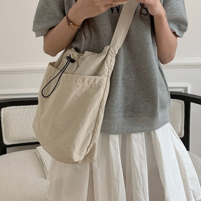 Plain Drawstring Nylon Tote Bag