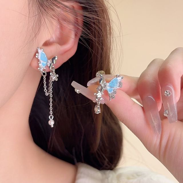 Butterfly Earring Rhinestone Clip-On / Dangle
