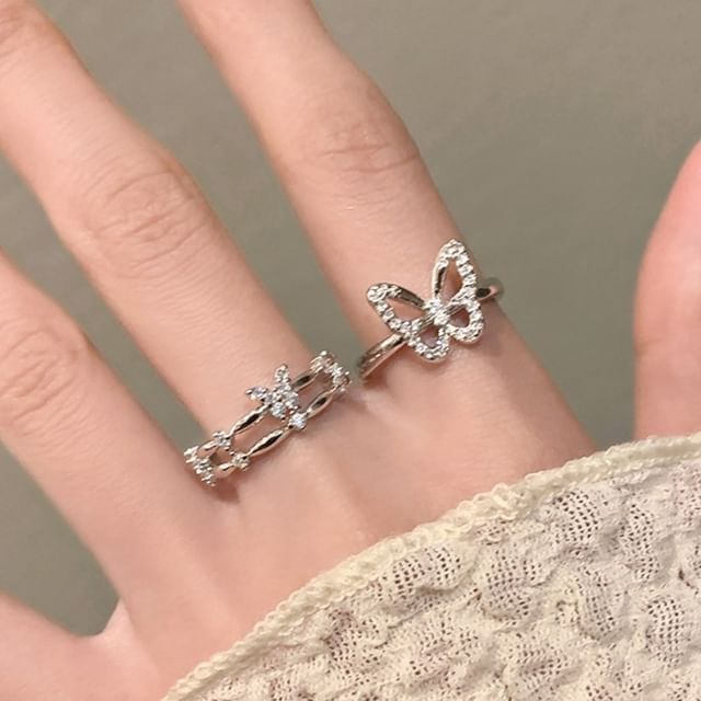 Butterfly Rhinestone Alloy Open Ring (Various Designs)