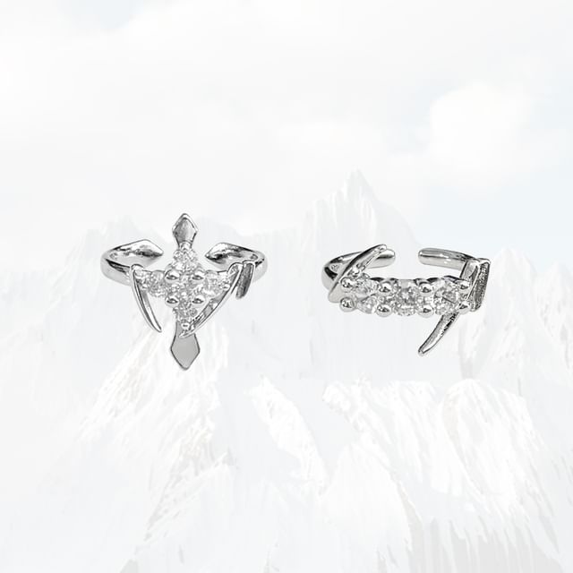 Rhinestone Alloy Open Ring (Various Designs) / Set