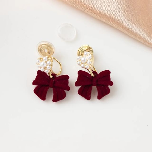 Heart Faux Pearl Bow Alloy Drop Earring