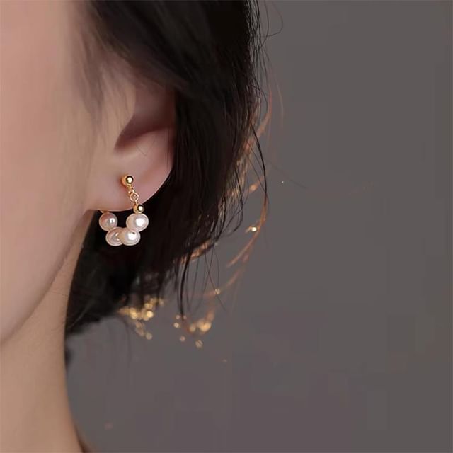 Boucle d'oreille créole en alliage avec fausses perles