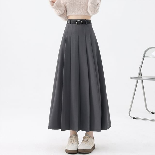High Rise Flared Pleated Maxi Skirt