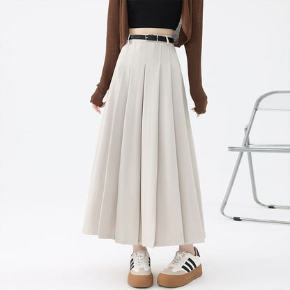 High Rise Flared Pleated Maxi Skirt