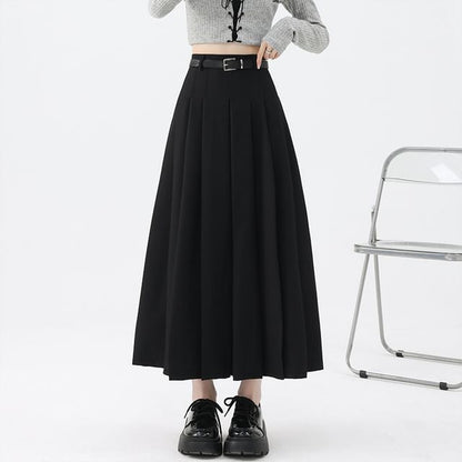 High Rise Flared Pleated Maxi Skirt
