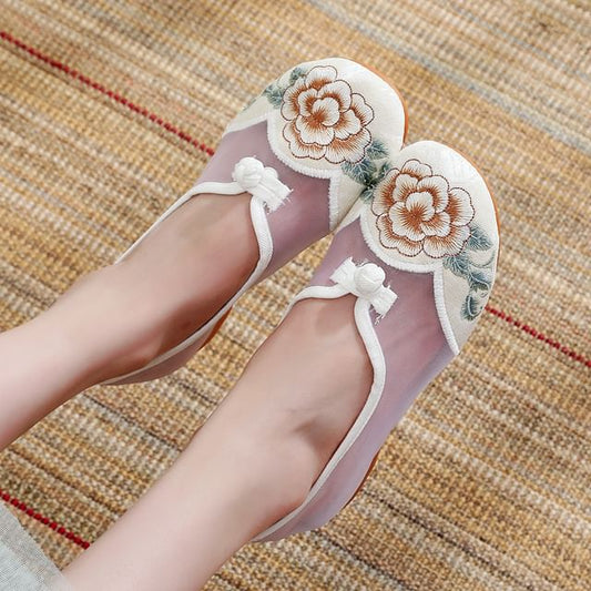 Slip-Ons Embroidered Wedge Heel Mesh