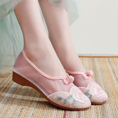 Slip-Ons Embroidered Wedge Heel Mesh